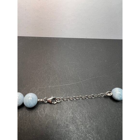 11mm Aquamarine beaded necklace with sterling silver clasp - Picture 6 of 11